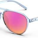 TOREGE Aviator Sunglasses Polarized Sunglasses for Men Women, Lightweight Sports Sun Glasses UV Protection For Fishing Boating Beach Golf Driving TR75(Crystal Blue Grey&Blue Grey&Pink Lens C15)
