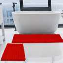 Luxury Chenille Red Bathroom Rugs Sets 2 Piece, Thickened Hot Melt Rubber Bottom Bath Mats for Bathroom Non Slip,Bath Rugs Quick Dry Machine Washable for Shower Mat (47"x17"+17"x24")