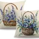 7COLORROOM 2Pack Blue Flower Pillow Covers Outdoor Garden Decoration Cushion Covers Farmhouse Rustic Colorful Spring Flower Home Décor Pillowcases 18x18 inch for Patio Sofa Bed(Blue)