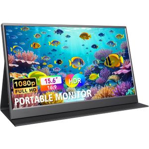 15.6 Inch Portable Monitor 1080P FHD IPS Gaming Display Monitor with USB-C & HDMI Light Weight Ultra-Slim External Second Screen with Smart Cover & Speakers for LaptopPC, Mac, Phone, PS5, Switch