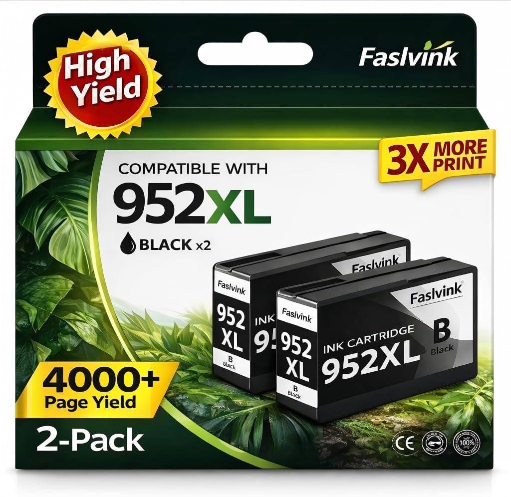 952XL 952 Ink Cartridge Black Compatible for HP 952XL Ink Cartridges Combo Pack Work with HP OfficeJet Pro 8710 7740 8210 8715 8720 8702 8725 Printer (2 Black, 952XL Ink)