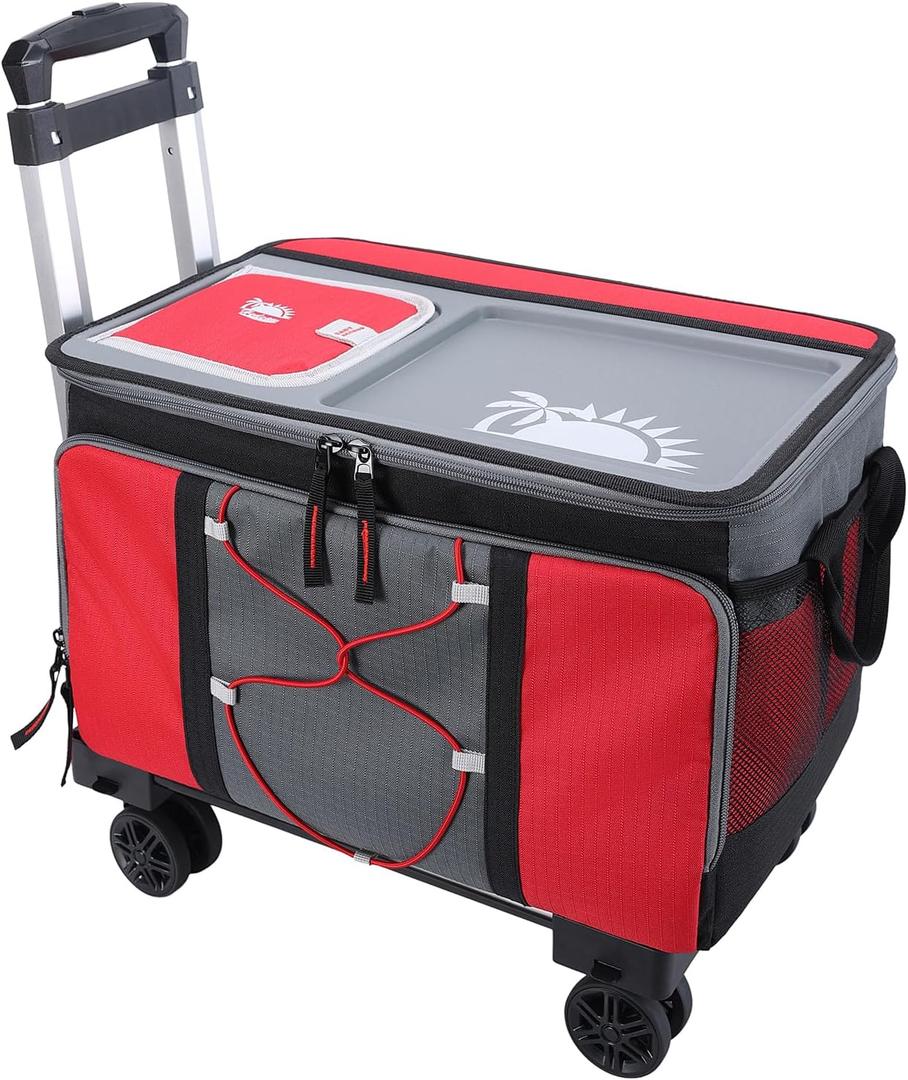 50-Can Large Rolling Cooler, Leakproof Insulated Cooler with Wheels and Handle Collapsible for Outdoor (Red)