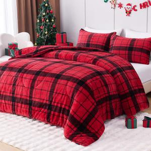 YIYEA Christmas Fluffy Queen Size Comforter Set, Luxury Faux Fur Comforter, Ultra Soft Plush Fuzzy Velvet Bedding Comforter Sets for Fall Winter, Cozy Warmth, No Shedding, 3PC, Queen