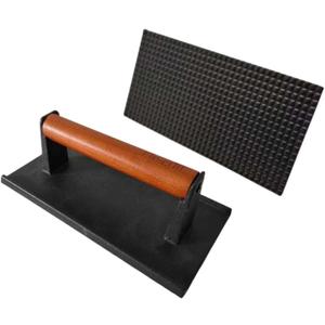 Firsgrill 8.3"×4.3" Heavy-Duty Cast Iron Grill Press and Steak Weight with Cool-Touch Comfort-Grip Wood Handle - BBQ Accessories for Griddle, Outdoor Grill, Panini, Tortilla (2 Rectangle)