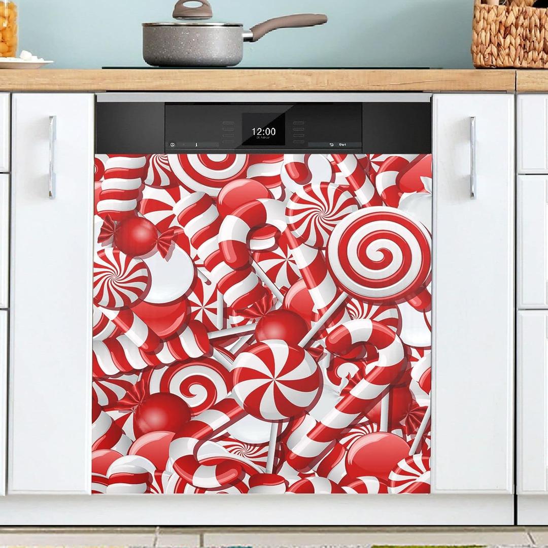 Exnundod Dishwasher Magnet Cover Magnetic Dishwasher Covers Christmas Lollipop Magnetic Decorative Cover Panel 23x26inch