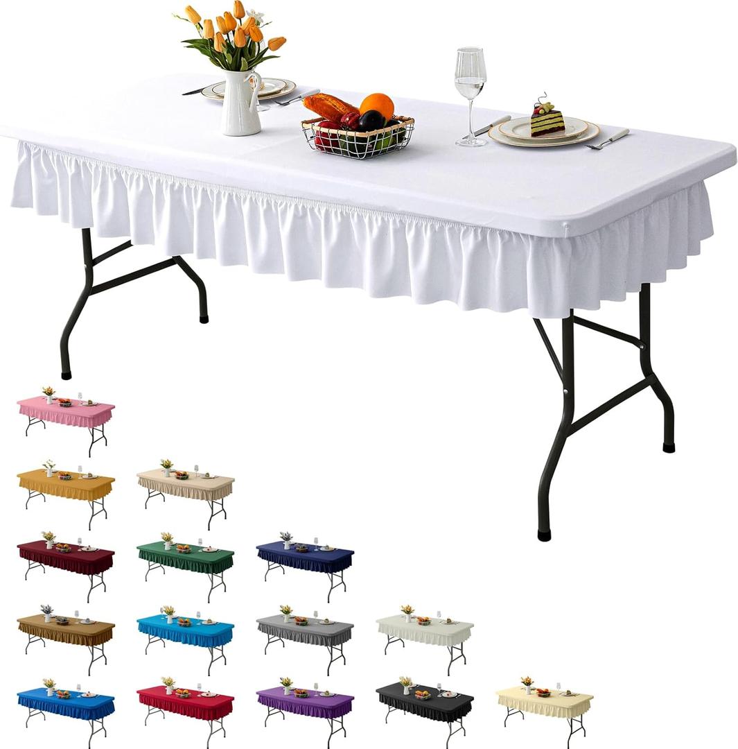 4ft White Stretch Tablecloth for Rectangular Tables - Flared Wrap Design, Waterproof, Wrinkle-Resistant, Washable - Ideal for Weddings, Parties, Banquets & Table Protection (48" x 24" (Rectangular))