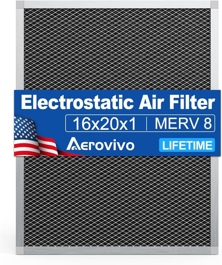 16x20x1 Reusable Electrostatic Air Filter - Washable, MERV 8, Lifetime Use - Economical Solution for Cleaner Air in Home or Office (Actual Size:15.5x19.75x0.82 in)