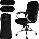 Tatuo 3 Pcs Computer Office Chair Cover Universal Rotating Chair Slipcovers Protector Removable Washable Office Armrest Covers with Zipper for High Back Seat Backrest(M,Waffle,Black)