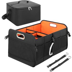 StorageWorks Trunk Organizer for SUV, Multi-Compartment Car Trunk Organizer, Car Organizer and storage with Aluminum Alloy Handle, Medium, Black and Orange, 1-Pack