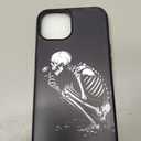 Compatible with iPhone 13/iPhone 14 Case, Skull Flower Black Pattern Print Matte Phone Case Funny Liquid Silicone Case Impact Resistant Anti-Scratch Shockproof Protective Cover