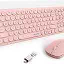 Wireless Keyboard and Mouse Combo 2.4GHz USB Ultra-Thin Cute Cordless Compact-Sized Silent Retro Computer Keyboard & Mouse Set for Office PC Computer,Laptop,Windows,Mac,Microsoft,Tablets(Peach Pink)