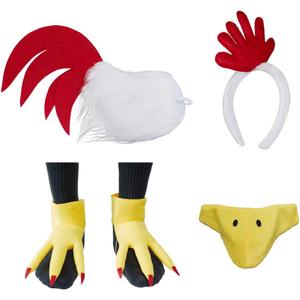 Unisex Chicken Costume Adult White Rooster Chicken Furry Headband Tail Nose Mask Carnival Thanksgiving Animal Costumes (One Size, Style-1)