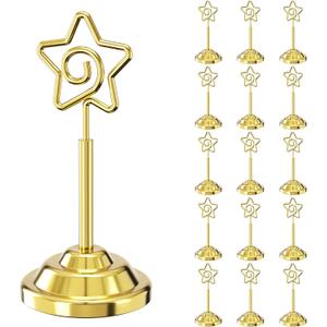 Urban Deco 16 Pieces Table Card Holder Place Card Holders 4 inches Steel Card Holders for Photos, Food Signs, Memo Notes, Weddings, Restaurants, Birthdays (Gold Pentagram)