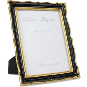 Cuspin 8x10 Picture Frame Black and Gold Frames, Ornate Textured Hand-Crafted Resin Photo Frames with Glass Front, 8 by 10 Decorative Picture Frame for Wall & Tabletop, Vintage Home Decor