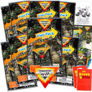 8 Pc Monster Jam Mini Party Favors Set - Bundle with 8 Play Packs with Mini Coloring Books, Stickers, and Goodie Bags | Monster Jam Birthday Party Supplies Decorations