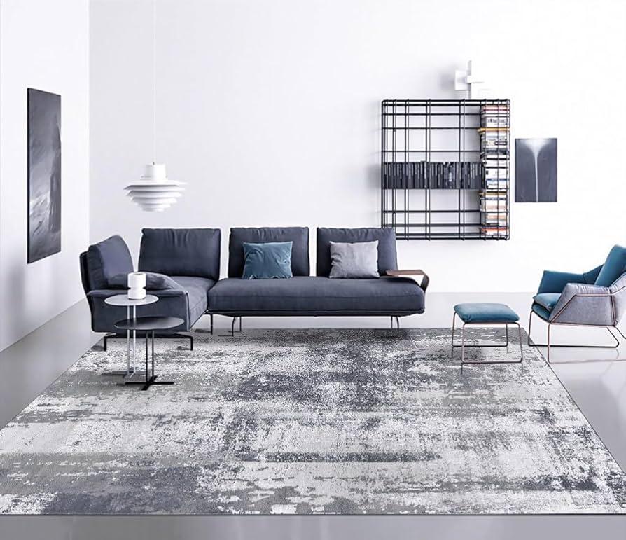 OMERAI Washable Rug 6'x9' Abstract Machine Washable Area Rugs for Living Room Ultra-Thin Non Slip Stain Resistant Modern Carpet for Bedroom Dining Room Office Kitchen (Blue)