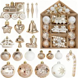 Christmas Ornaments 74PCS Shatterproof Gold Plastic Hanging Ball Decorations for Xmas, Wedding, Valentines Day Party Decor Luxury Holiday Tree & Festival Decorations