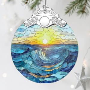 Stained Glass Ornament, Christmas Ornaments, Christmas Decorations for Tree, Holiday Decor, Holiday Party Gifts, Sunrise Lover Gifts, Gift Ideas & Xmas Gift - Sunrise On The Beach