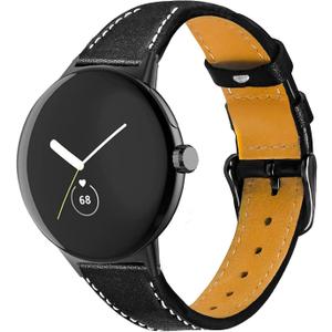 Leather Bands Compatible with Google Pixel 3 45mm Watch, Replacement Genuine Leather Straps for Women Men, Black