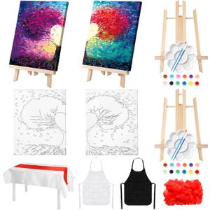 Zhanmai 112 Pcs Sip and Paint Kit for Adults Date Night Pre Drawn Canvas Paint Kit for Couples Canvas Painting Art Pre Drawn Stretch Art for Couple Valentine Party(Tree of Love,8 x 10 Inch)