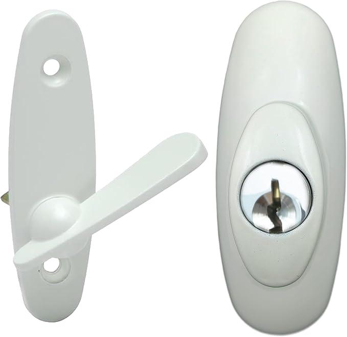 Gliding Patio Door Keyed Lock Assembly & Thumb Latch Compatible with Andersen Tribeca Style OEM Part #2573068, #2573078 & #2573609, 29/16" Hole Centers, NonHanded, White Diecast
