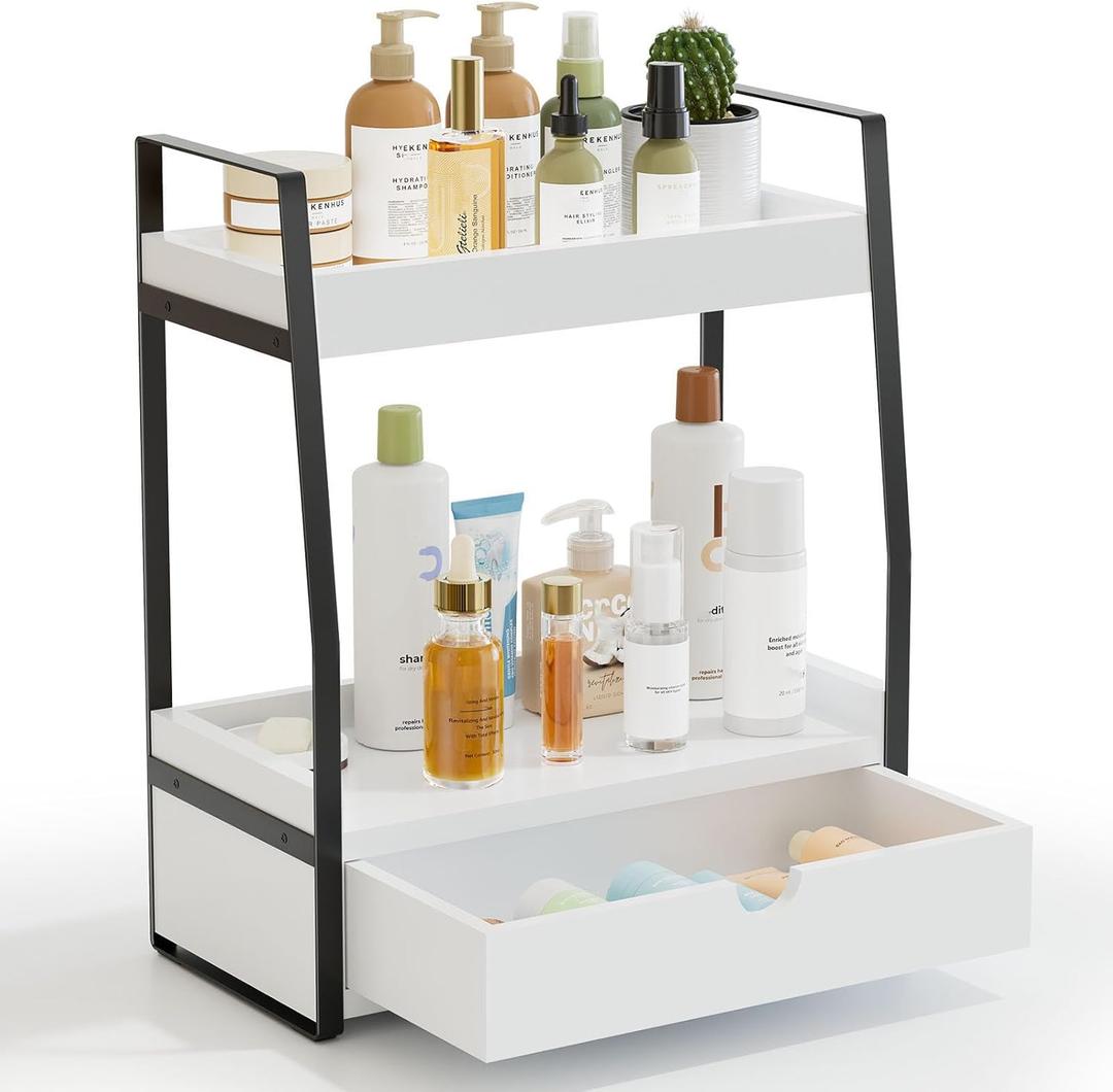 2-Tier Bathroom Organizer Countertop, Bathroom Sink Organizer Countertop, Vanity, Counter Shelf, White