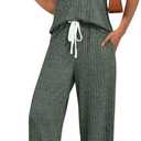 LILLUSORY Women's 2 Piece Matching Lounge Sets Summer Henley Neck Wide Leg Pants Casual Sweat Suit Medium