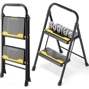 Urackify 2 Step Ladder, Heavy-Duty Pass 800lb Capacity Test, Wide Anti-Slip Steps & Secure Handrail Compact, Folding Step Stool Portable Design for Home, Kitchen, Office, Pantry, Closet Use, Black