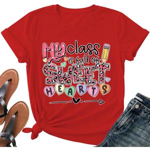 Teacher Shirt for Women-Weird Teacher Build Character Short Sleeve Teacher Appreciation Gift Tee Tops (Red, XL)