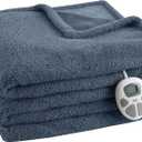 Serta Heated Blanket, Electric Twin Size, Soft, Warm, Fuzzy - Auto Shut Off Timer, 10 Lv Heat Setting, ETL Certified, 62" x 84" Navy