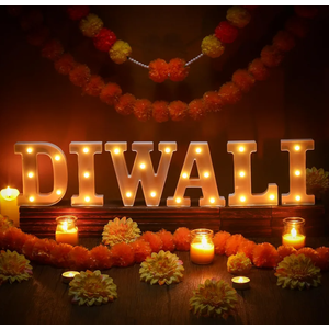 6 Pcs Diwali Light up Letters 6.3 Inch Battery Powered Letter Sign Diwali Decor for Home Mandir Table Decoration Items Marquee Night Lights Indian Hindu Pooja Room Light for Puja Party Festival Gifts