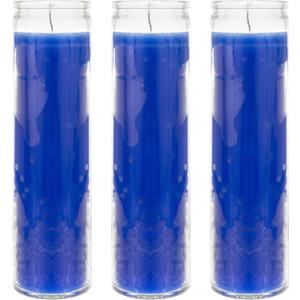 Mega Candles 3 pcs Unscented Blue 7 Day Glass Container Devotional Prayer Candles, Premium Wax Candle 2 Inch x 8 Inch, Sanctuary, Vigils, Prayers, Blessings, Religious, Memorials, Remembrance