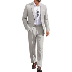 COOFANDY Men Suits Classic Fit 2 Piece Suit Set One Button Casual Blazer Wedding Bussiness Suit Separates (4X-Large, Light Gray)