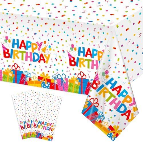 NatNarr 3 Pack Plastic Birthday Tablecloth, 54 x 108 Inch Disposable PE Happy Birthday Tablecloth Waterproof Rectangle Birthdays Party Table Cover for Birthdays Party Decorations