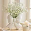 Jingmore White Bow Vase Coquette Ceramic Vase for Wedding Pen Holder Makeup Brush Holder Contemporary Design Decorative Women Gift for Home Office Shelf Table Room(Small, Classic)