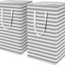 2 Pack Large Collapsible Laundry Hamper Basket - 100L Foldable Clothes Organizer, Easy-to-use carrying handle Waterproof Freestanding Tall Bin for Bedroom, Dorm 