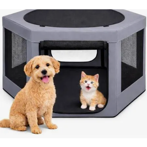 Dog Pen Indoor or Outdoor  Pet Playpen with Top  Perfect for Puppies & Small Dogs  Puppy & Dog Play Pen with 2 Doors for Easy in and Out Access  Hidden Sturdy Frame
