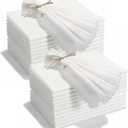 24 Pcs Fringe Napkins Bulk Cloth Cotton Soft 17 x 17 Inch Rustic Reusable Washable Festive Square Table Napkins with Fringe for Parties Wedding Restaurant Table Accessory(White)