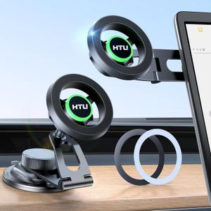 HTU 2026 Upgraded Car Phone Holder for Magsafe Magnetic Car Phone Mount [360 Adjustable 99LBS Ultra Suction] Cell Phone Holders for Tesla Cars/Gym/Mirror Mount for iPhone & Android (Black)