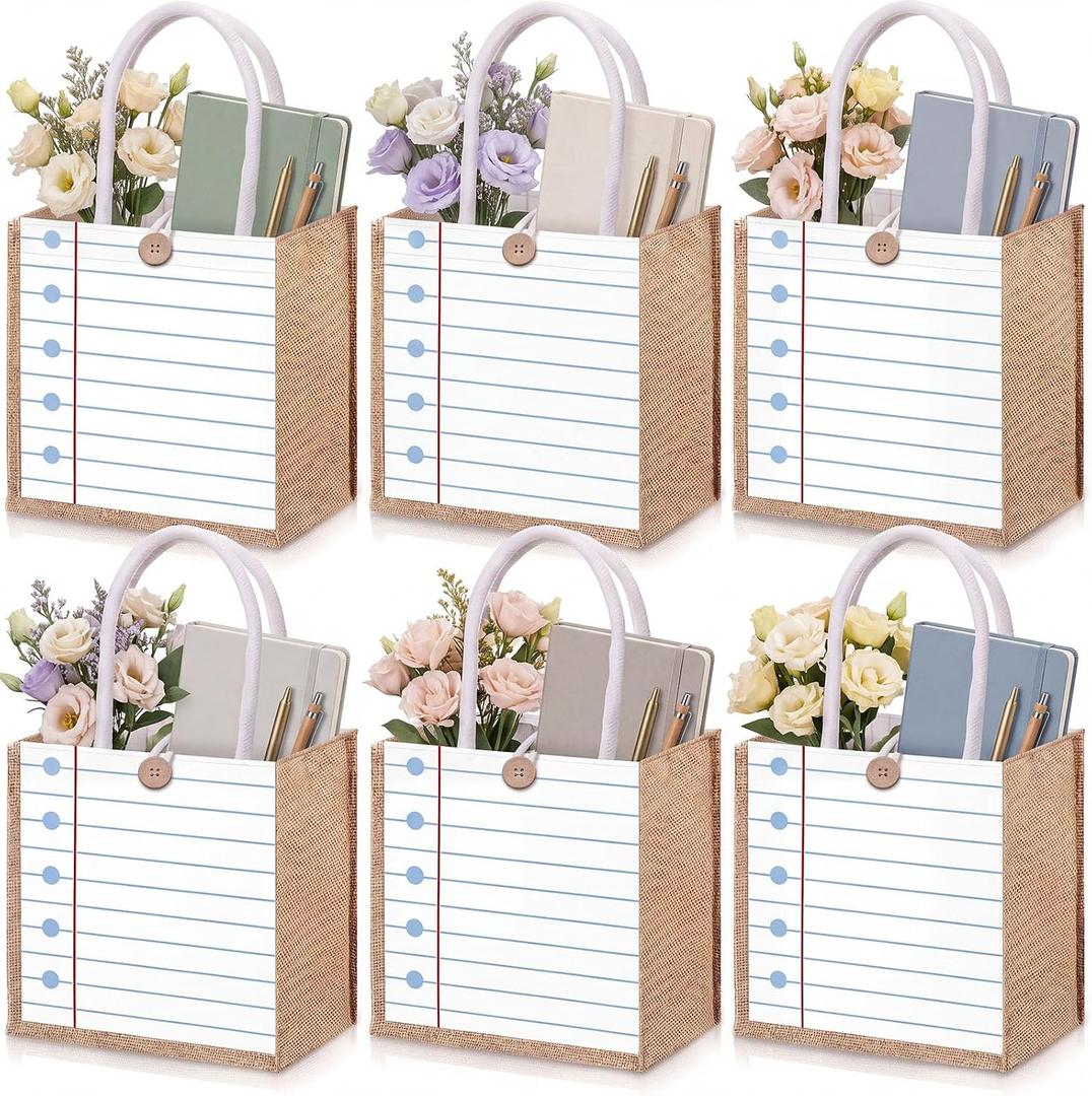 Back to School Burlap Tote Bags with Handle Button, 7.9 x 7.9 x 4.3 inches