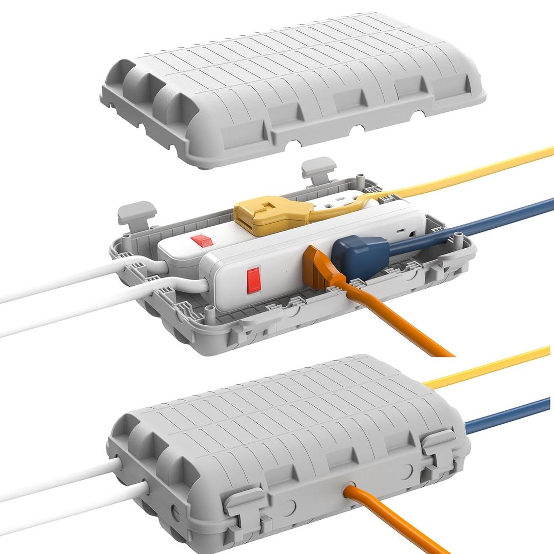 Outdoor Waterproof Electrical Box, 2 Pack Large Extension Cord Cover Protector Plug Connection Cable Safety Box IP54 Water-Resistant for Power Strip, Holiday Light and Decorations, Grey
