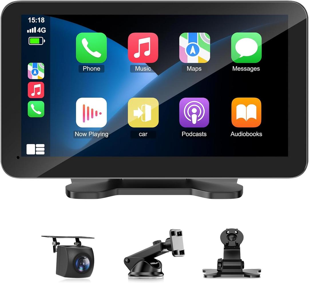 HAUXIY Wireless Apple Carplay Screen for Car, 7" HD Touchscreen with Apple Carplay & Android Auto, Backup Camera, GPS Navigation/Mirror Link/Voice Control/BT/FM
