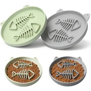 Slow Feeder Cat Bowl, 2 PCS Silicone Cat Bowl, Slow Feeder Ideal for Dry and Wet Food, Easy to Clean, Interactive Puzzle Toy for Pets Food Training, Keeps Cats Busy,6.69" W*0.65" H