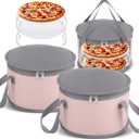 Reallnaive 2 Sets 11" x 7" Round Pie Carrier with Insulated Casserole Carriers with Lid and Detachable Handle Reusable Insulated Lunch Cooler Bag for Picnic Thanksgiving Christmas(Dusty Pink)