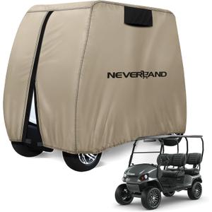 NEVERLAND Golf Cart Cover 4 Passenger - Waterproof Golf Cart Covers - Fits for Yamaha Golf Carts EZ GO Club Car - Outdoor Windproof Sunproof (Light Tan, Fit for 2+2/4 Passenger Cart)