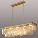 Weesalife Crystal Chandeliers for Dining Room Light Fixtures Over Table，15-Lights Gold Modern Rectangle Chandeliers for Kitchen Island Bar, L40'' - 15 Lights