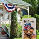2 x Welcome 4th of July Bear Patriotic Garden Flag, America USA Stars Dark Blue Yard Lawn Outside Decor, Memorial Day Independence Day Outdoor Home Decoration Double Sided 12 x 18 inch