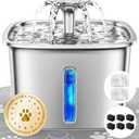 Veken Innovation Award Winner Stainless Steel Cat Water Fountain, 95oz/2.8L Automatic Pet Fountain with 6 Replacement Filters & 6 Pre-Filter Sponges & Silicone Mat for Cats, Dogs (Silver)