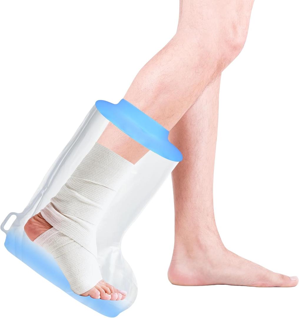 Silicone Foot Cast Cover for Shower with Non-Slip Padding Bottom, Waterproof Elastic Foot Cover for Shower After Surgery Watertight Wound Protection to Broken Cast, Ankle Wound and Burns