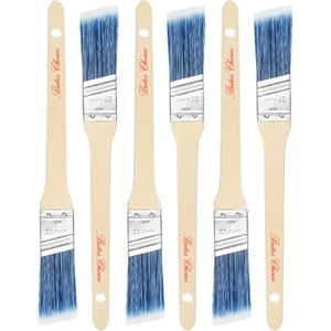 Bates Angle Paint Brushes, 1-Inch, 6 Pack - Treated Wood Handle, Stain & Wall Brushes for Painting Furniture & Walls